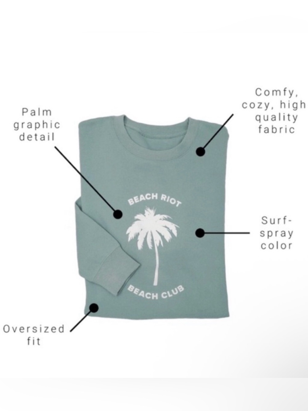 Beach Riot Beach Club Palm Tree 🌴 Oversized Pullover Sweatshirt Medium NEW - Picture 3 of 12